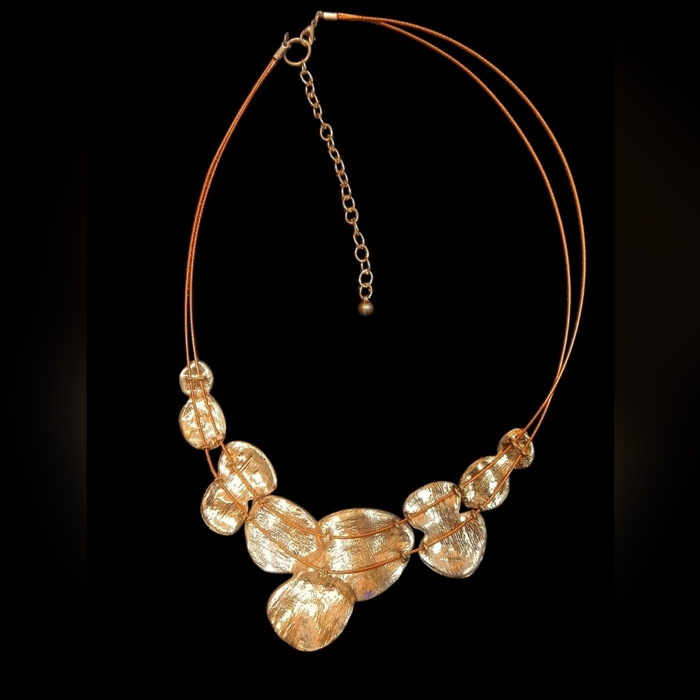Adj.Copper Wire Necklace W Multi Colored Clay Inlet Colored Metal Embellishments - Picture 8 of 9